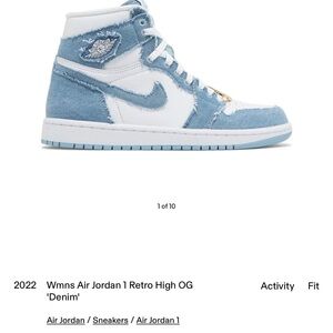 Nike Women's Air Jordan 1 Retro High OG Denim Blue White Sneakers